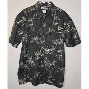 Columbia Button Up Shirt Men's All Over Print Bamboo Leaf Short Sleeve Gray